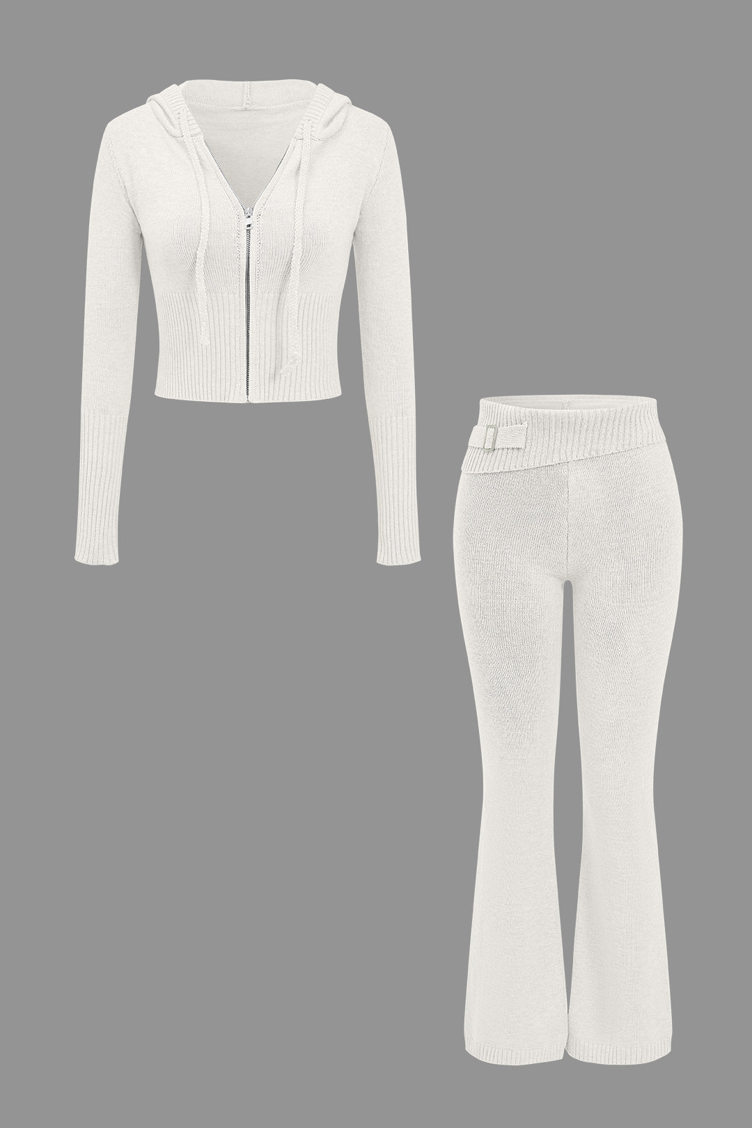 Le Charme™ Ensemble Tricot Uni : Haut à Capuche et Pantalon Asymétrique