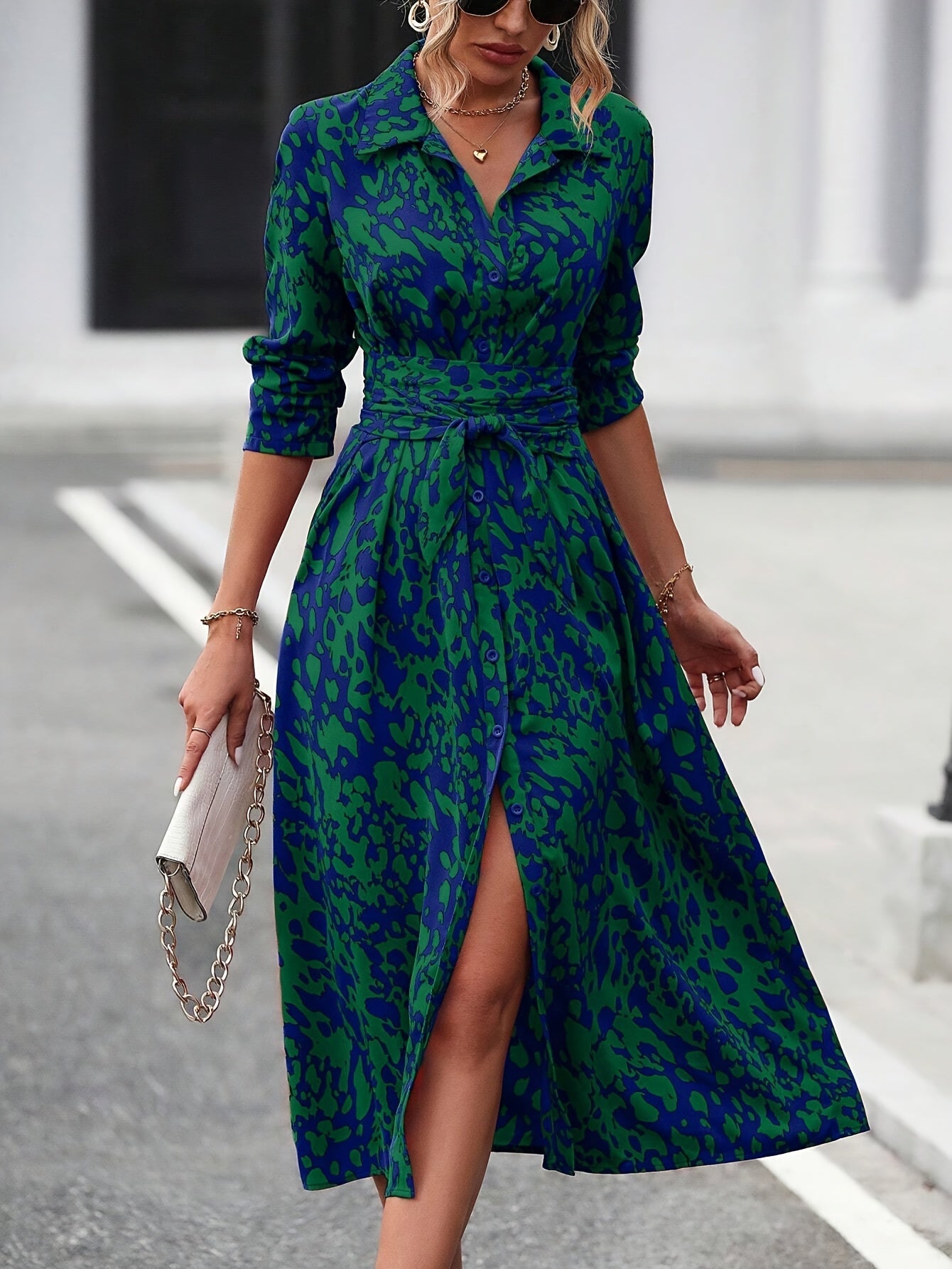 Maison Regal™ | Élégance Maëlys – Robe chemise imprimée avec ceinture élégante