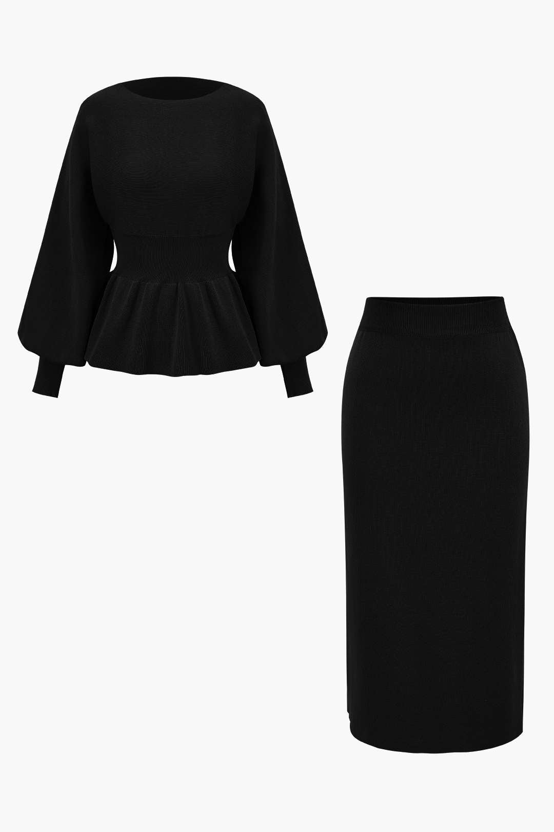 Le Charme™ | Ensemble Tricot : Haut à Manches Gigot et Jupe