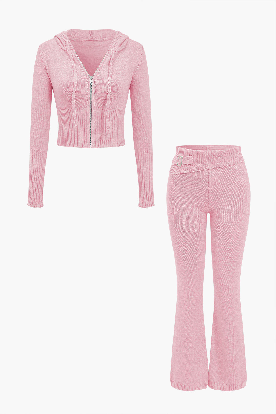 Le Charme™ Ensemble Tricot Uni : Haut à Capuche et Pantalon Asymétrique