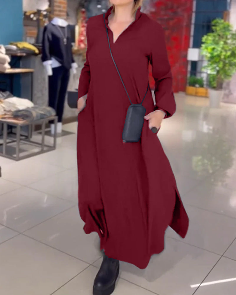 EVIA™ | ROBE LONGUE AMPLE AVEC REVERS ET FENTE LATÉRALE