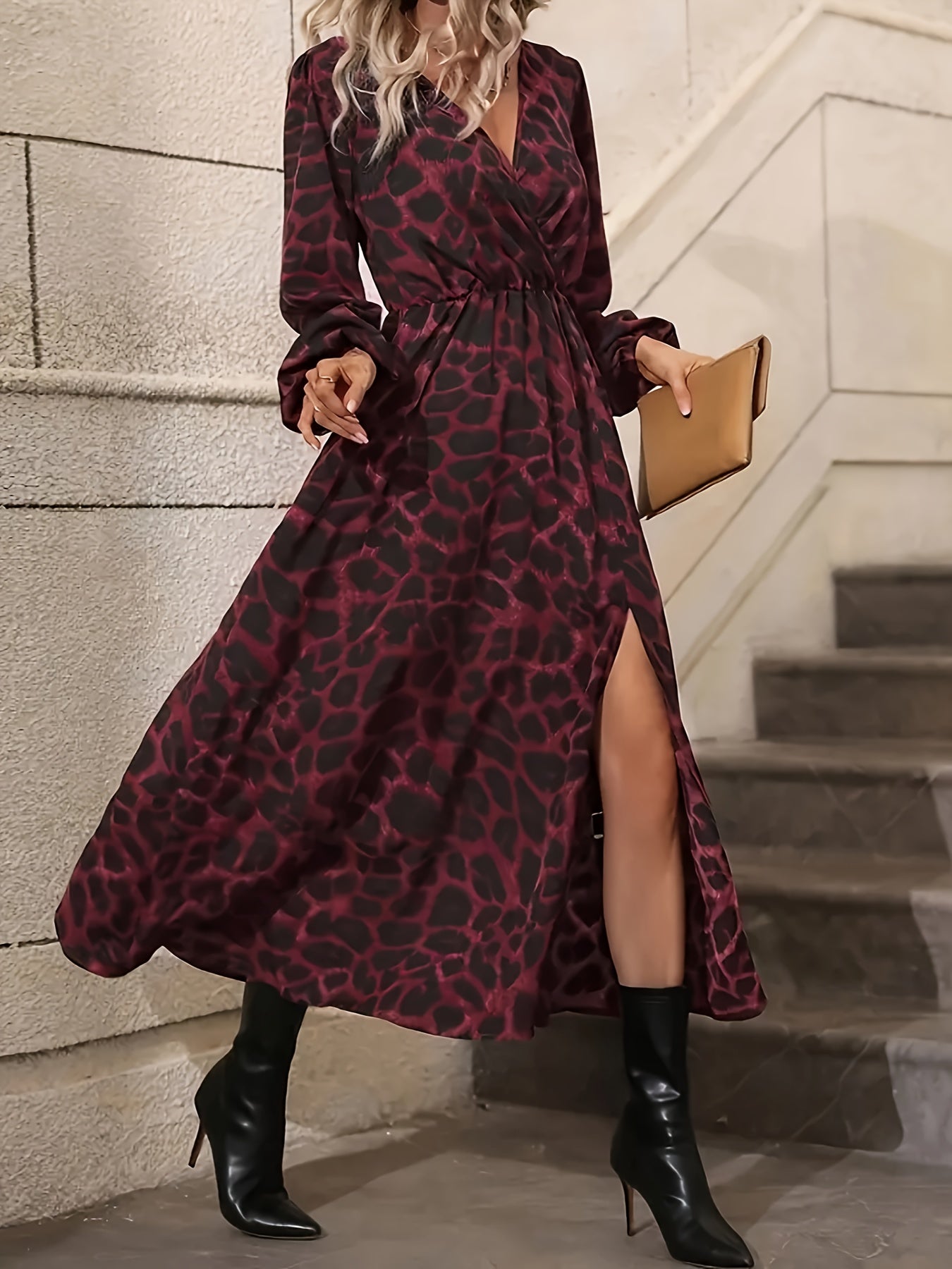 Maison Regal™ | Élégance Juliette – Robe Longue Fluide à Imprimé Léopard