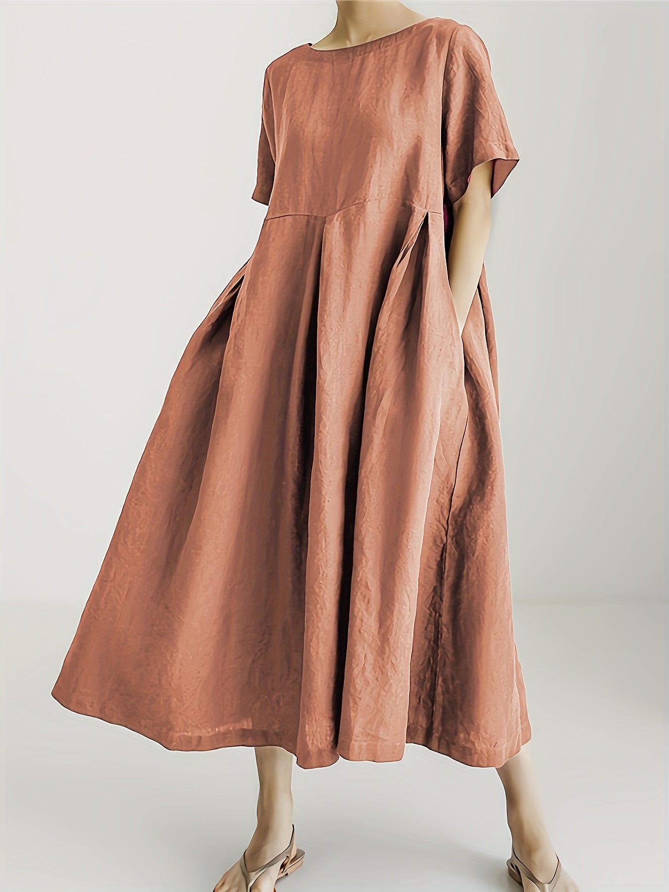 Maison Regal™ | Élégance Juliette – Robe longue en lin avec manches courtes et coupe fluide