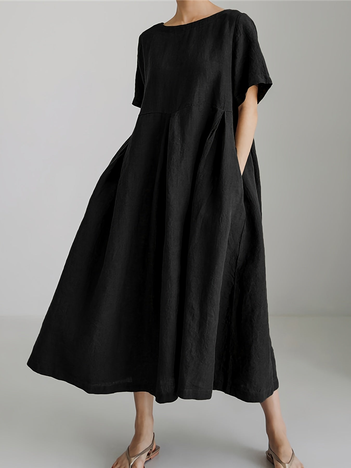 Maison Regal™ | Élégance Juliette – Robe longue en lin avec manches courtes et coupe fluide