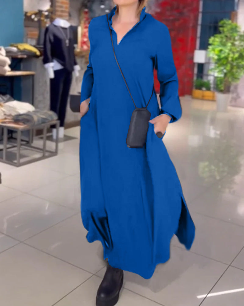 EVIA™ | ROBE LONGUE AMPLE AVEC REVERS ET FENTE LATÉRALE