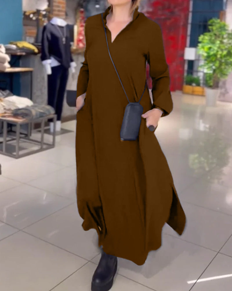 EVIA™ | ROBE LONGUE AMPLE AVEC REVERS ET FENTE LATÉRALE