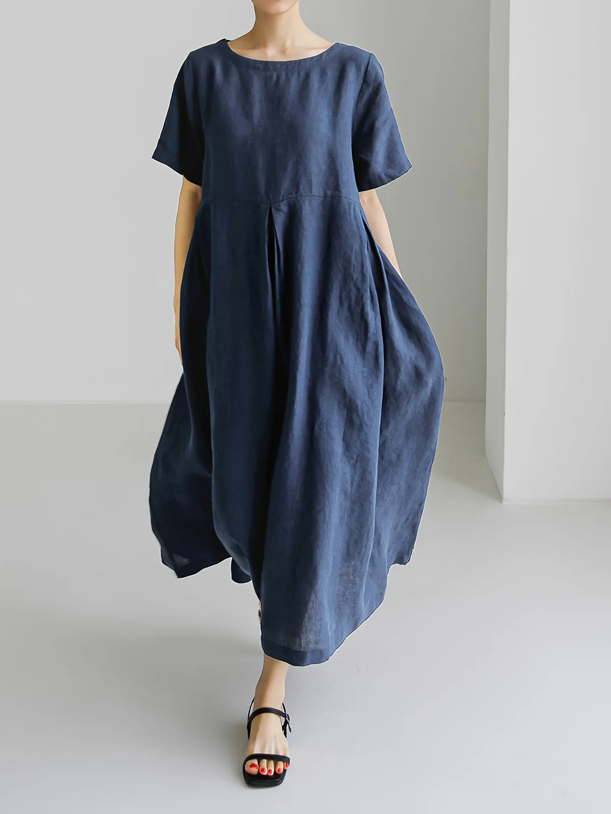 Maison Regal™ | Élégance Juliette – Robe longue en lin avec manches courtes et coupe fluide