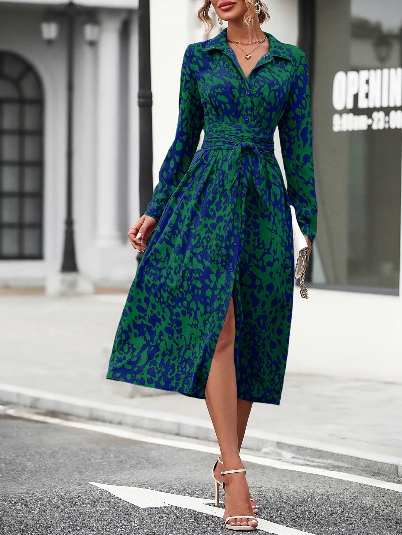 Maison Regal™ | Élégance Maëlys – Robe chemise imprimée avec ceinture élégante