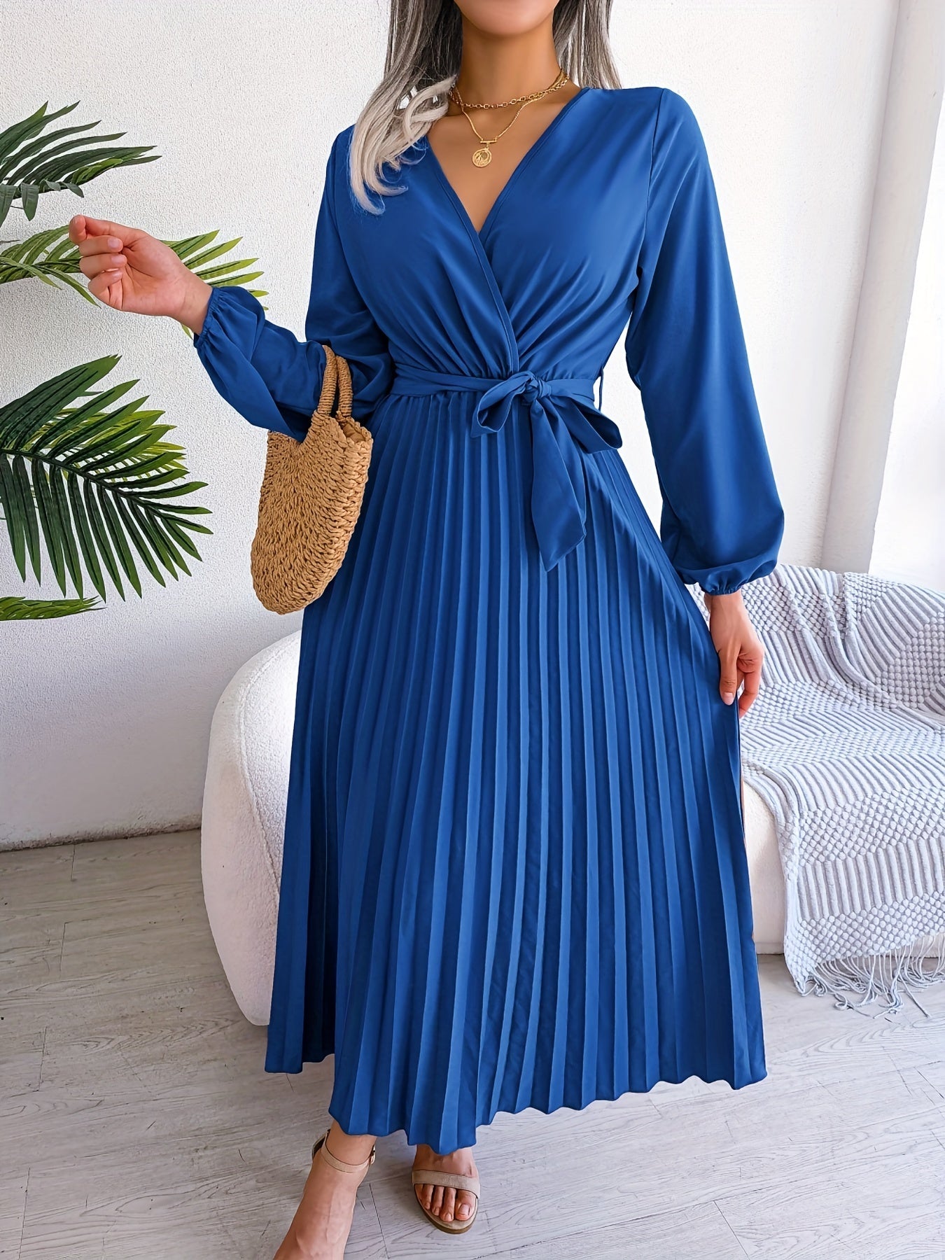 Maison Regal™ | Camille - Robe élégante plissée à manches longues et col croisé