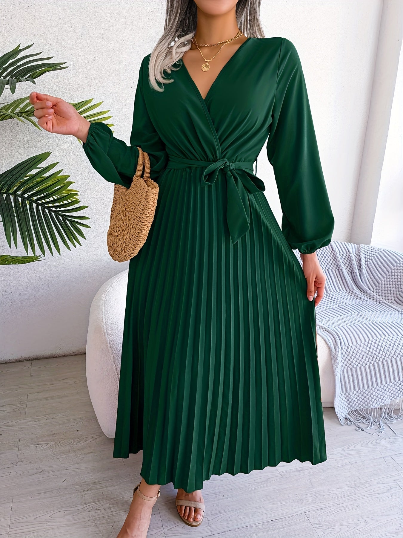 Maison Regal™ | Camille - Robe élégante plissée à manches longues et col croisé