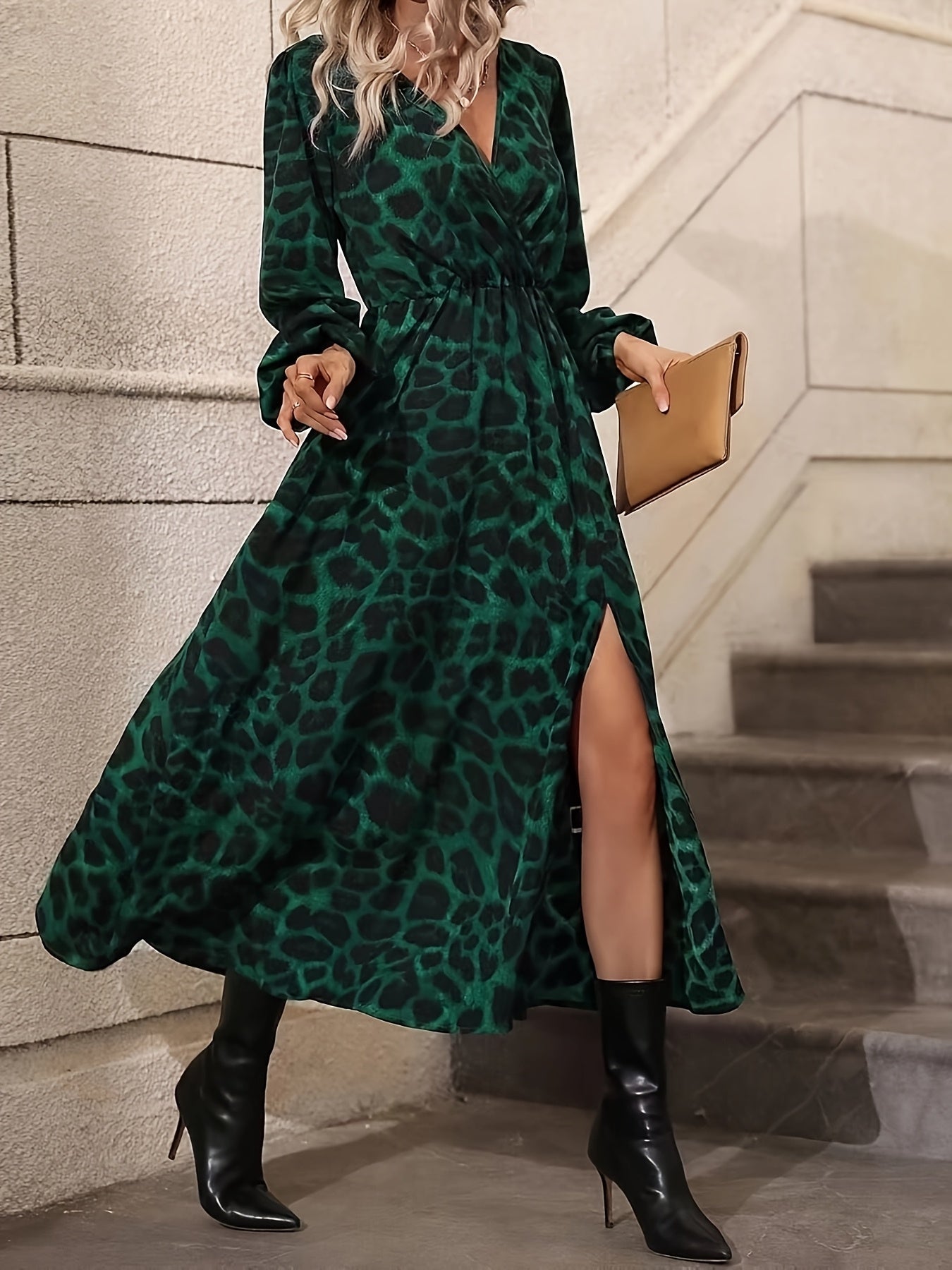 Maison Regal™ | Élégance Juliette – Robe Longue Fluide à Imprimé Léopard