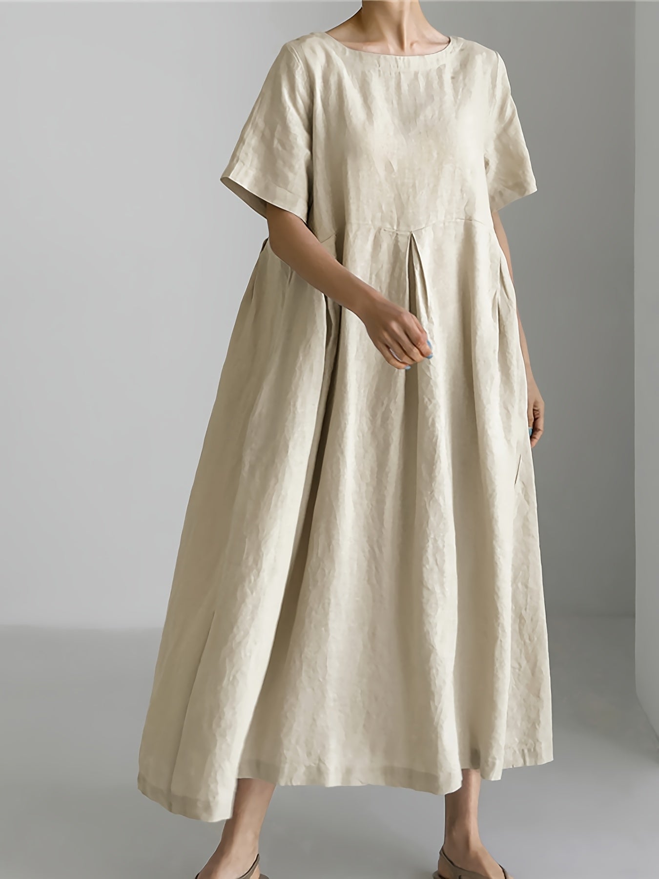 Maison Regal™ | Élégance Juliette – Robe longue en lin avec manches courtes et coupe fluide