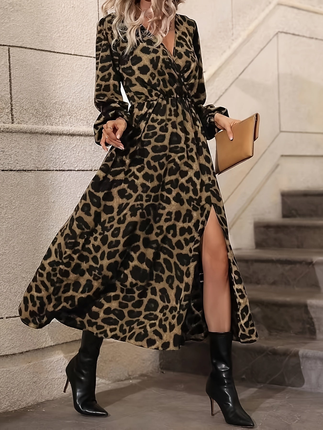 Maison Regal™ | Élégance Juliette – Robe Longue Fluide à Imprimé Léopard