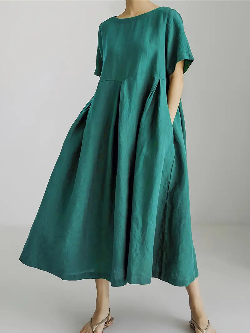 Maison Regal™ | Élégance Juliette – Robe longue en lin avec manches courtes et coupe fluide