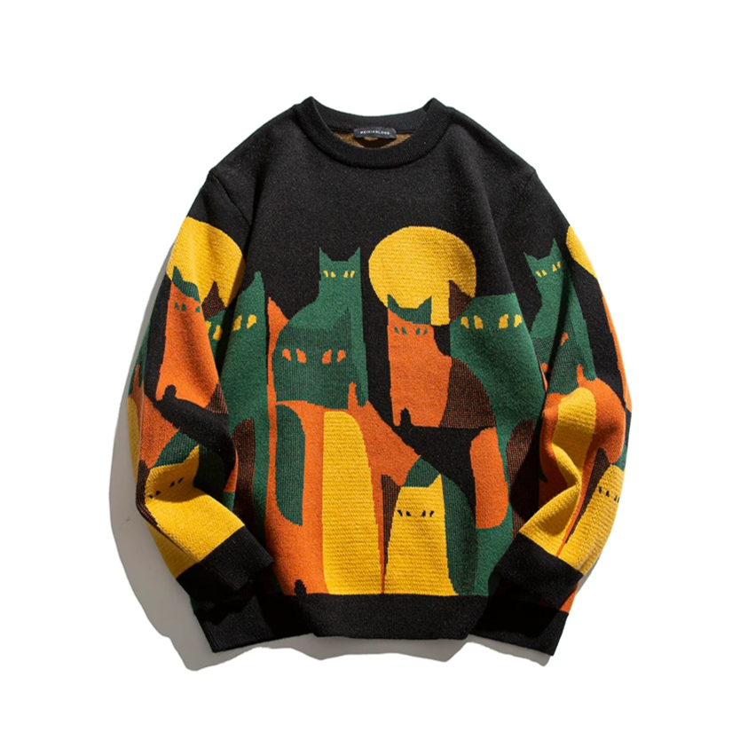 KATZE™ | SWEAT À COL ROND CHAT LUMIÈRE DE LUNE