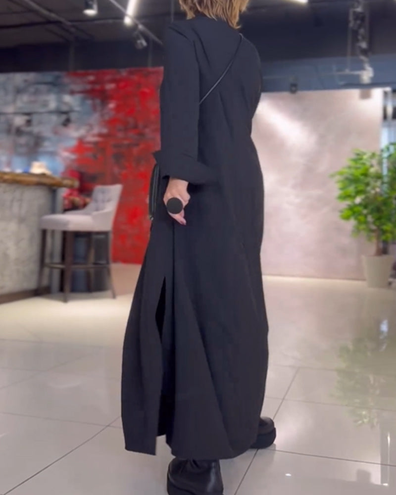 EVIA™ | ROBE LONGUE AMPLE AVEC REVERS ET FENTE LATÉRALE