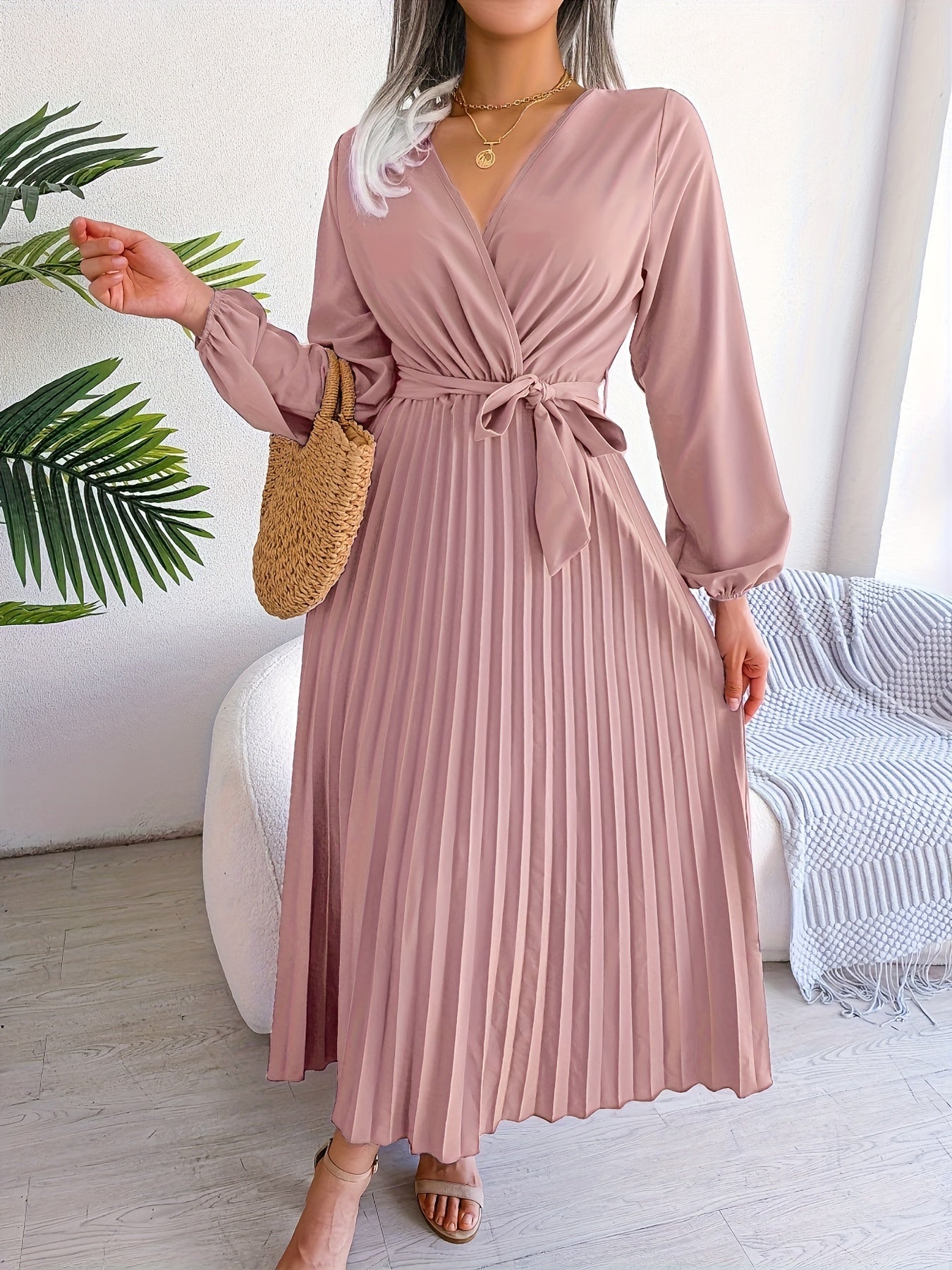 Maison Regal™ | Camille - Robe élégante plissée à manches longues et col croisé