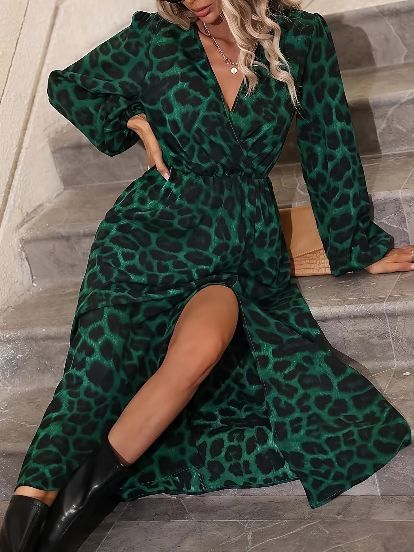 Maison Regal™ | Élégance Juliette – Robe Longue Fluide à Imprimé Léopard