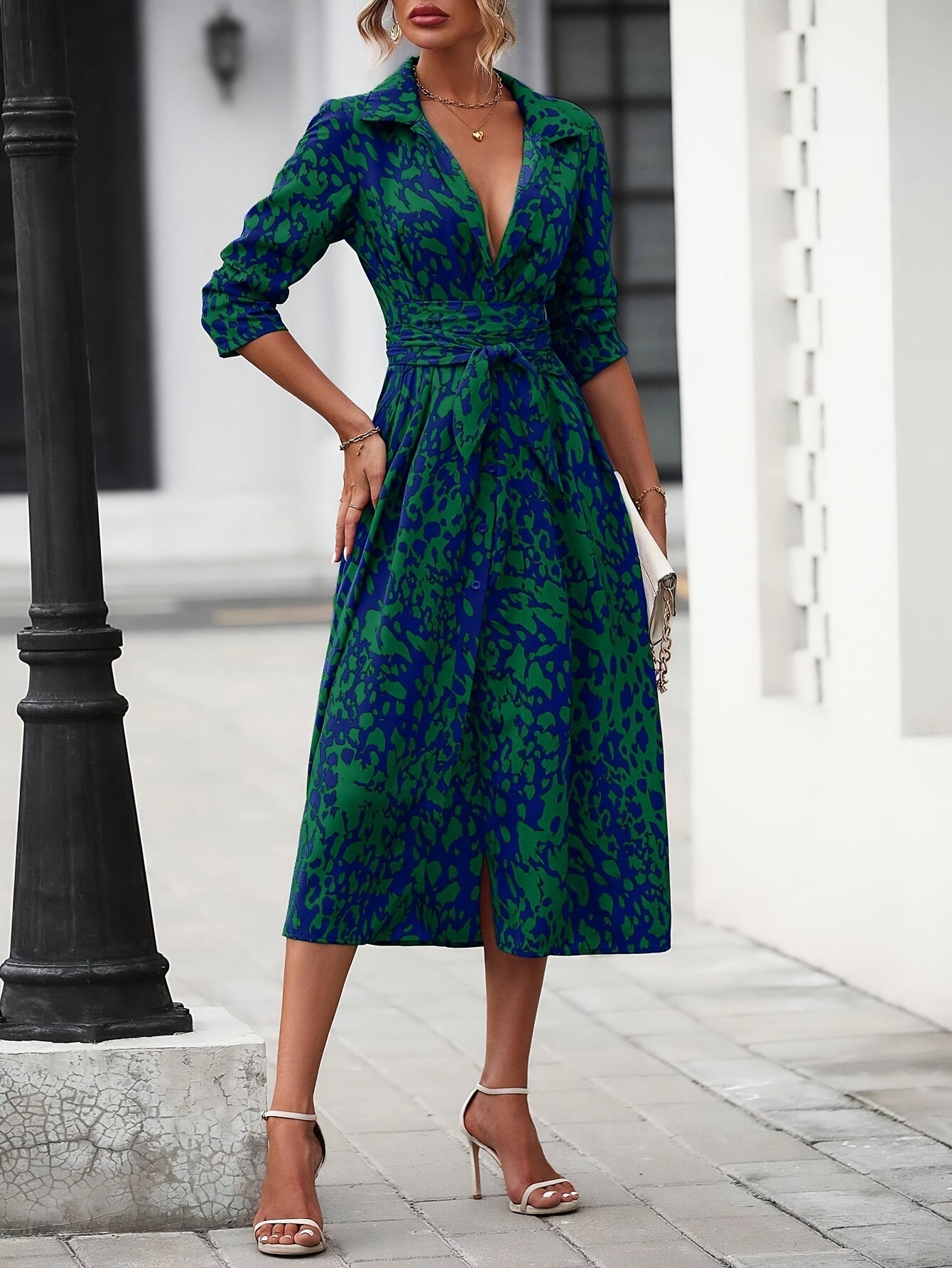 Maison Regal™ | Élégance Maëlys – Robe chemise imprimée avec ceinture élégante