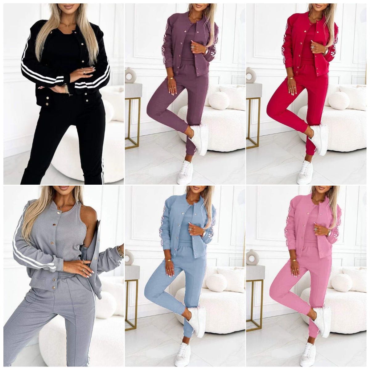 Le Charme™ | Ensemble trois pièces pour femmes avec veste de baseball et pantalon.