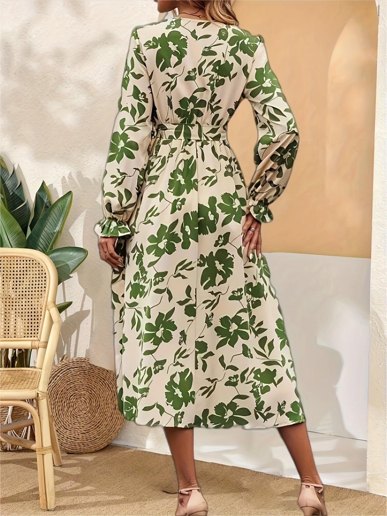 Maison Regal™ | Élégance Florence – Robe midi fluide à imprimé floral et manches lanterne