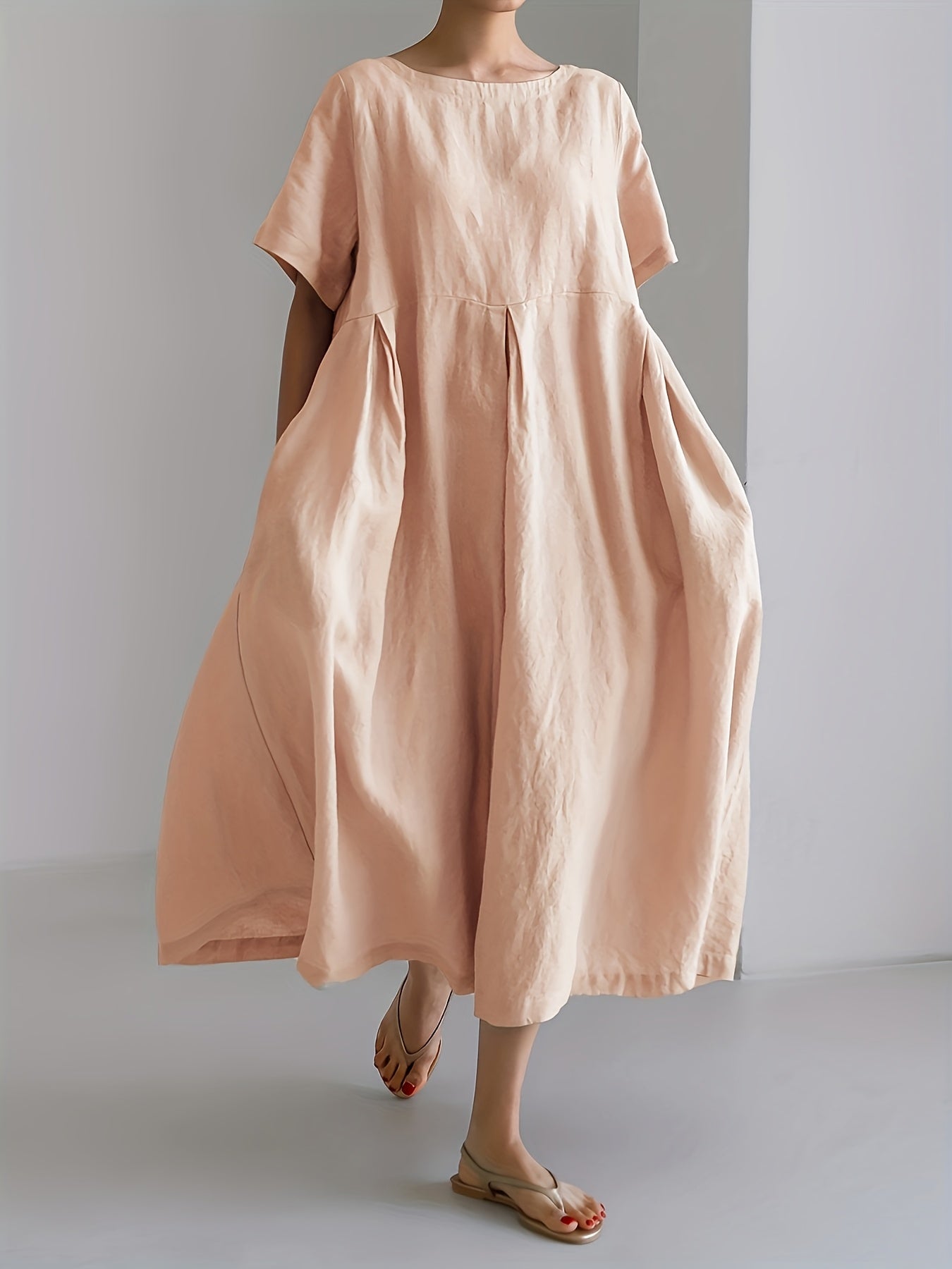 Maison Regal™ | Élégance Juliette – Robe longue en lin avec manches courtes et coupe fluide
