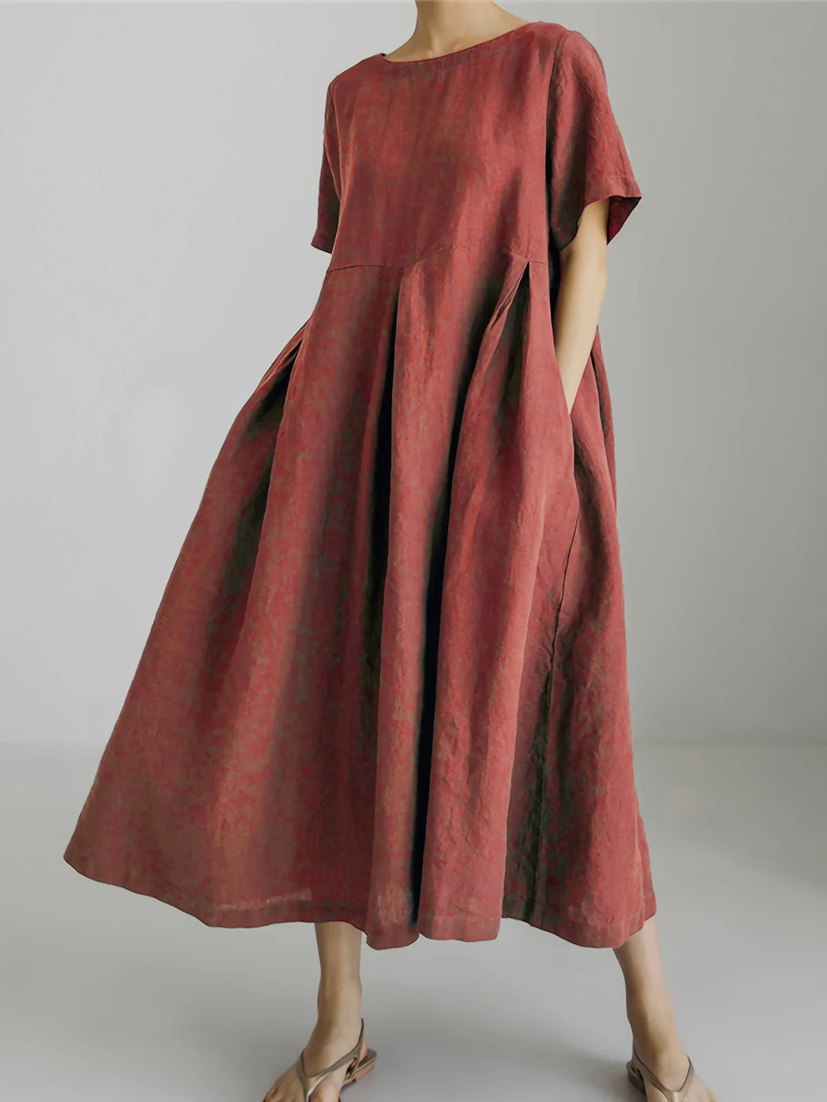 Maison Regal™ | Élégance Juliette – Robe longue en lin avec manches courtes et coupe fluide