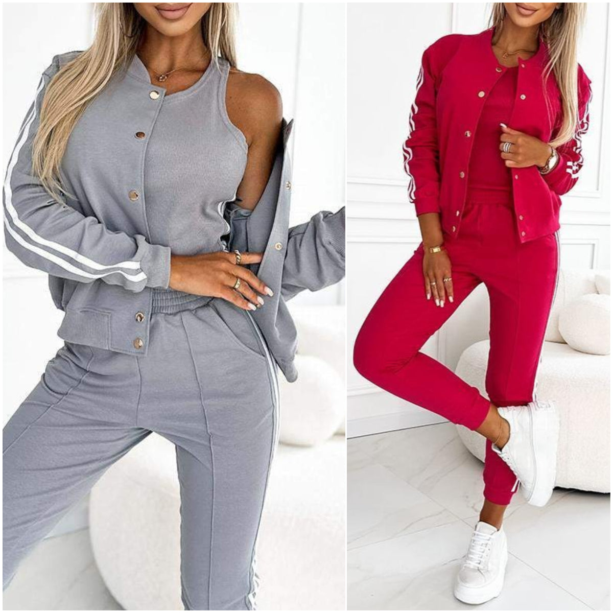 Le Charme™ | Ensemble trois pièces pour femmes avec veste de baseball et pantalon.