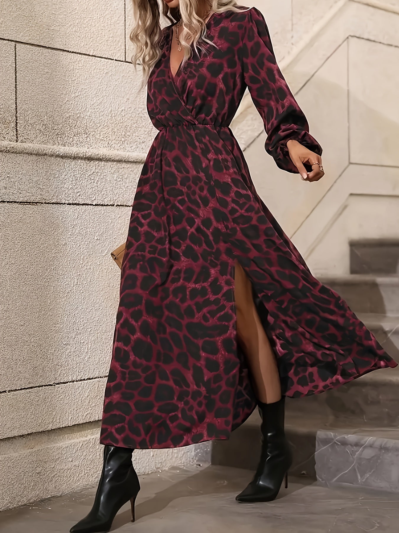Maison Regal™ | Élégance Juliette – Robe Longue Fluide à Imprimé Léopard