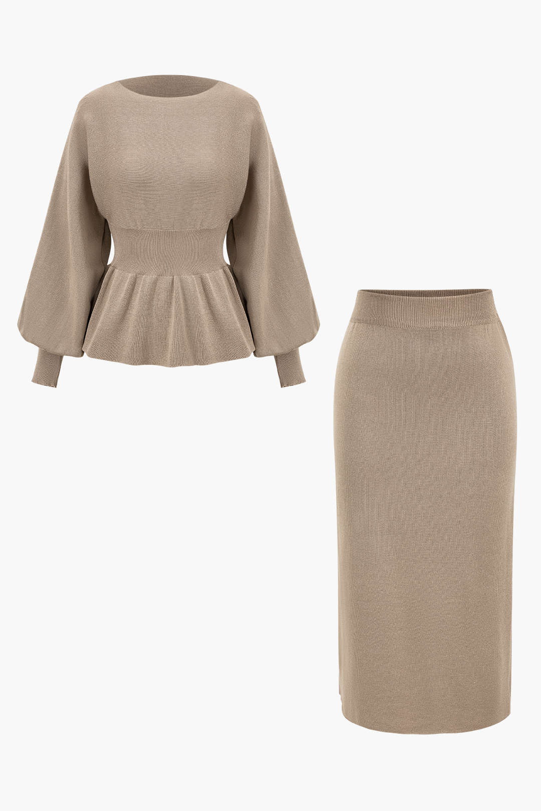 Le Charme™ | Ensemble Tricot : Haut à Manches Gigot et Jupe