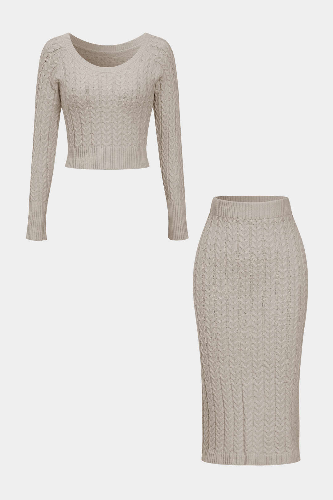 Le Charme™ Ensemble Tricot Uni : Haut à Manches Longues et Jupe Fendue