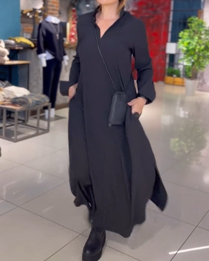 EVIA™ | ROBE LONGUE AMPLE AVEC REVERS ET FENTE LATÉRALE