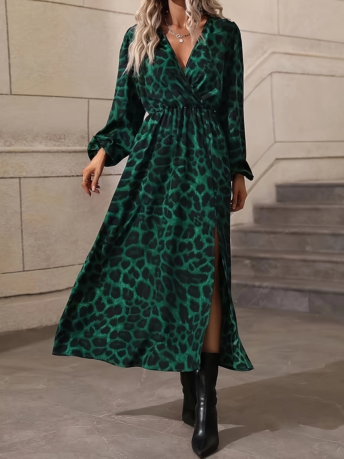 Maison Regal™ | Élégance Juliette – Robe Longue Fluide à Imprimé Léopard