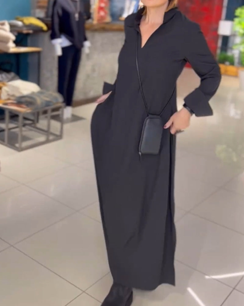 EVIA™ | ROBE LONGUE AMPLE AVEC REVERS ET FENTE LATÉRALE