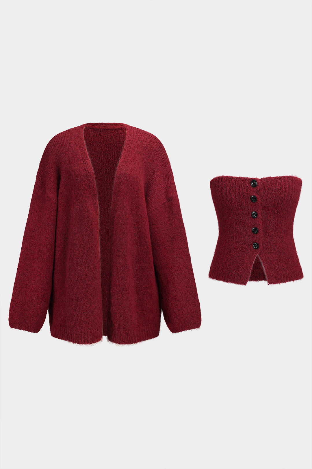 Le Charme™ Ensemble Tricot : Tube Top Boutonné et Cardigan à Manches Longues