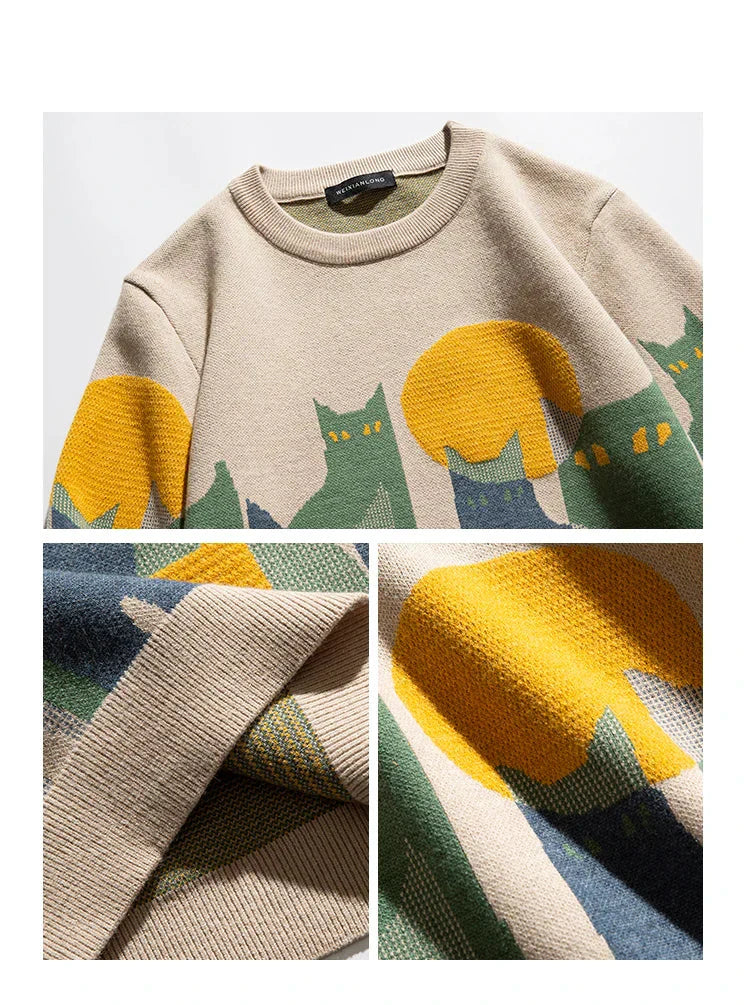 KATZE™ | SWEAT À COL ROND CHAT LUMIÈRE DE LUNE