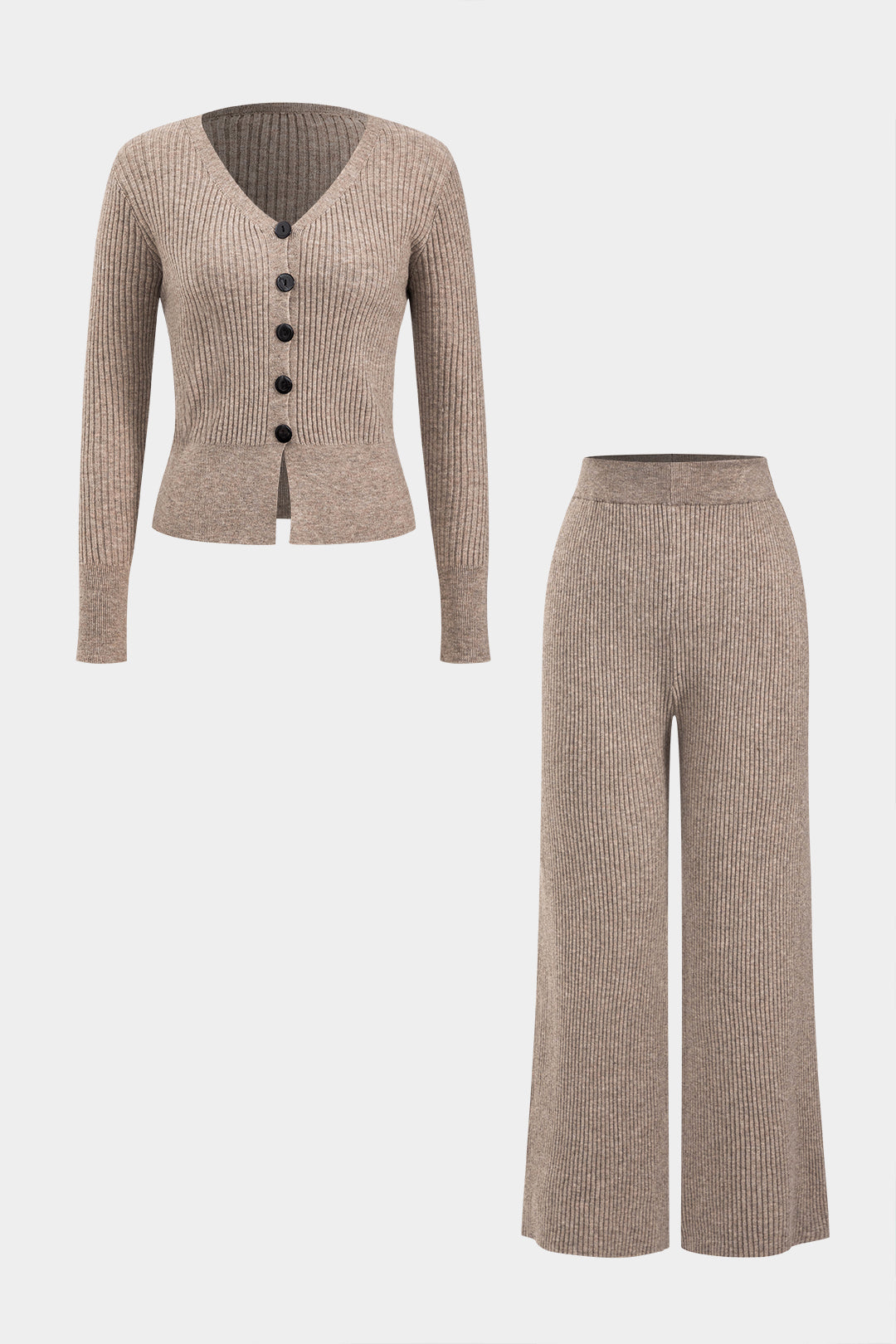 Le Charme™ Ensemble Tricot : Haut Boutonné à Col V et Pantalon