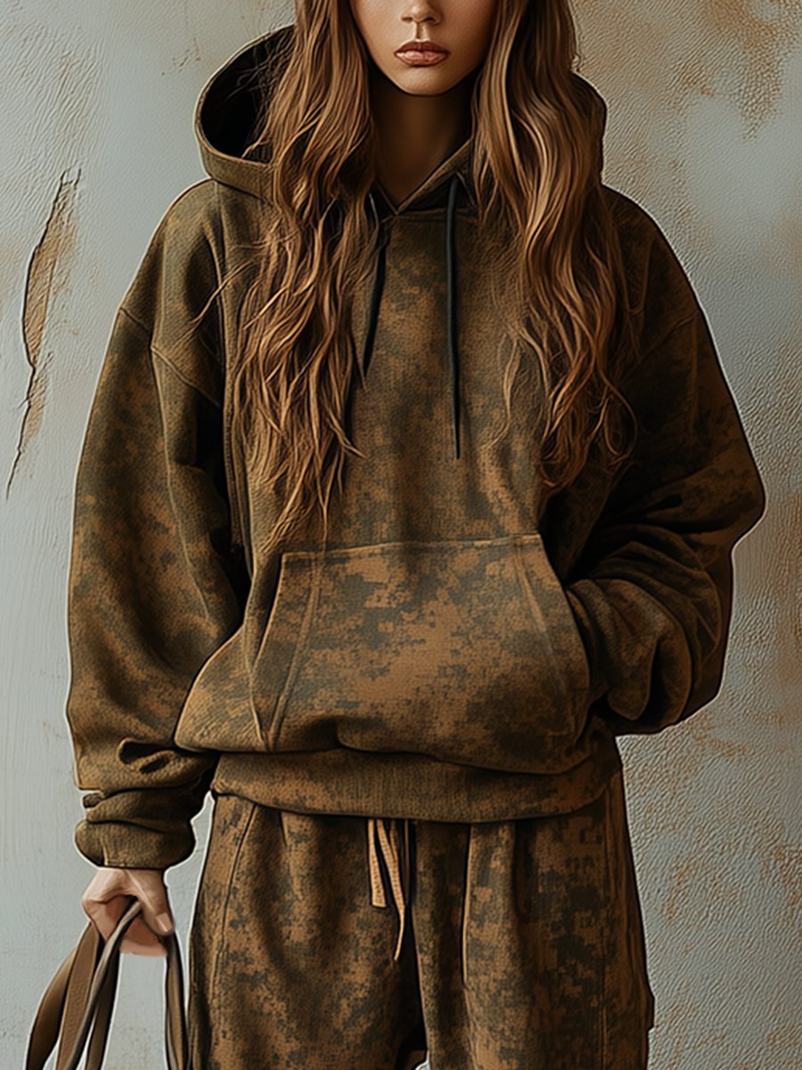 Sweat-shirt à capuche camouflage rétro de mode et ensemble de leggings, expédition sous 24 heures